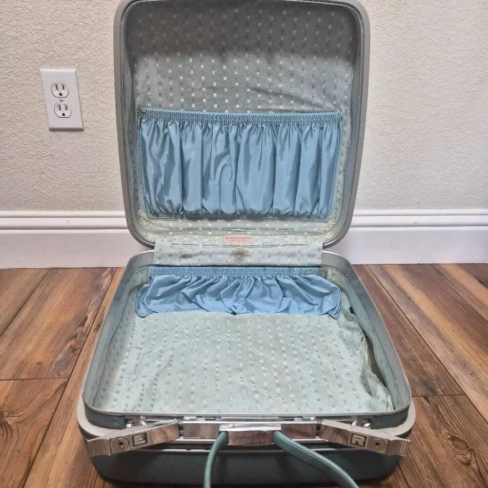 Vintage Samsonite Honeymoon Strap Square Blue Luggage: Unique Fun Statement